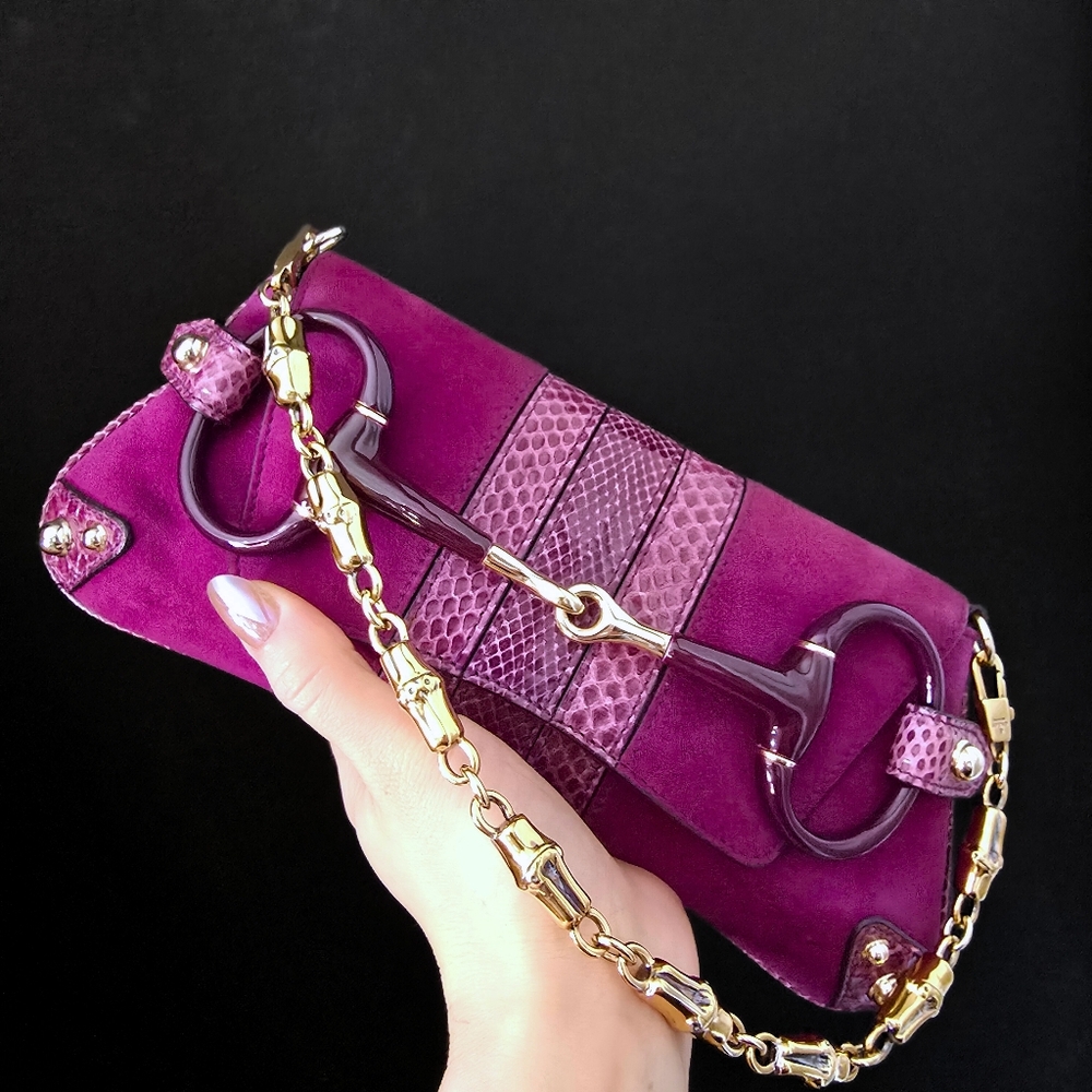 **SOLD**Gucci Horsebit Clutch Bag Vintage Tom Ford Era Purple Suede & Snakeskin
